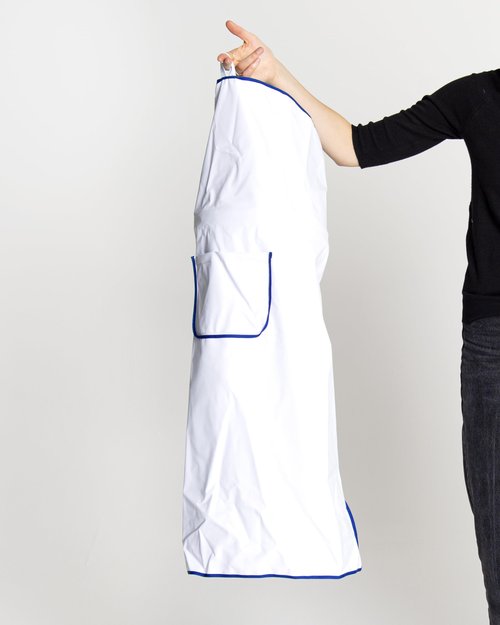 innovex ONE TOUCH APRON PRO WITH POCKET - Strapless Apron – No Shoulder Strain, White and blue kitchen Apron without ties - Waterproof Apron - Japan Brand