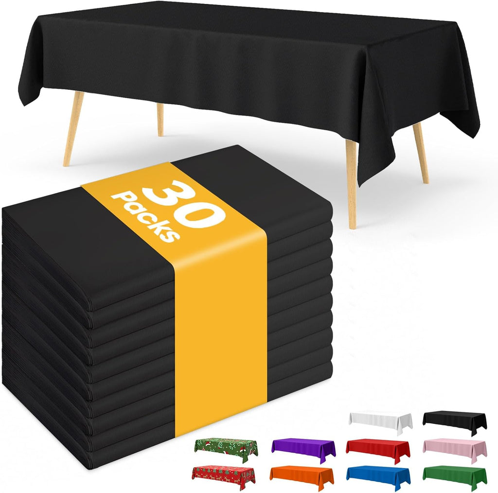 Niuara Black Plastic Table Cloth - 30 Pack 54" x 108" Waterproof Disposable Covers for 6FT Tables