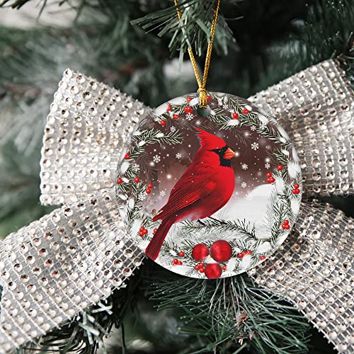 Red Cardinal Ceramic Christmas Ornament - Memorial Bird Tree Decoration