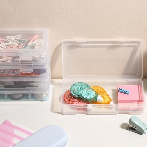 Medium Clear Storage Box 9-Pack | Stackable Containers with Snap-Tight Latch - 10” x 5” x 1.9” for Art Tools
