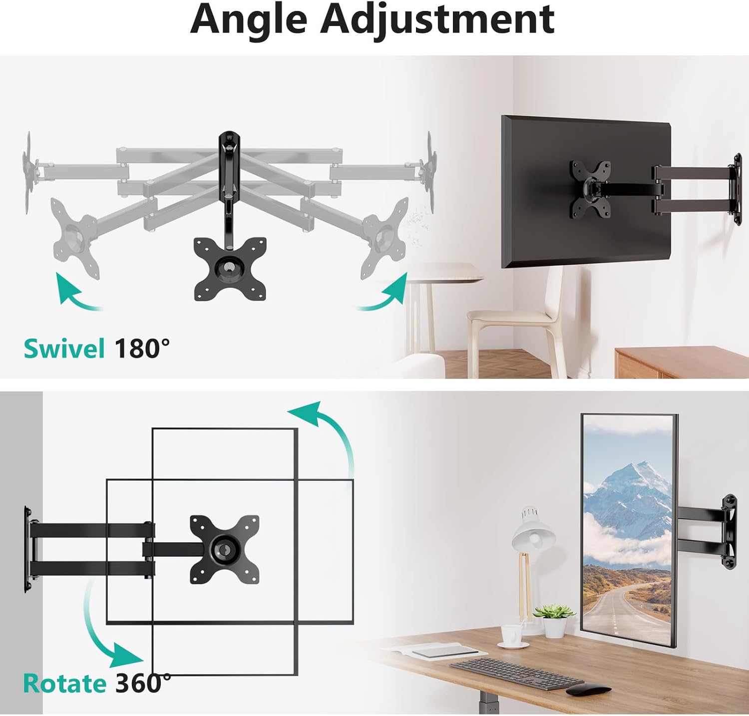 WALI Full Motion TV Wall Mount - 15-Inch Extension Arm for 13-32 Inch LED Screens | Black, 2 Packs