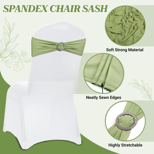 MDS Spandex Chair Sashes - Universal Fit Elastic Stretch Bands with Buckle for Weddings | Sage Green, Pack of 125