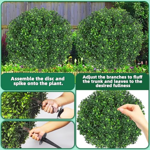 27.5-Inch Artificial Boxwood Topiary Ball Trees - Set of 2 UV Resistant