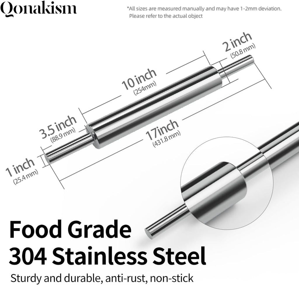 Skiennix Rolling Pin - 17-Inch 304 Stainless Steel Dough Roller for Baking Pizza & Cookies