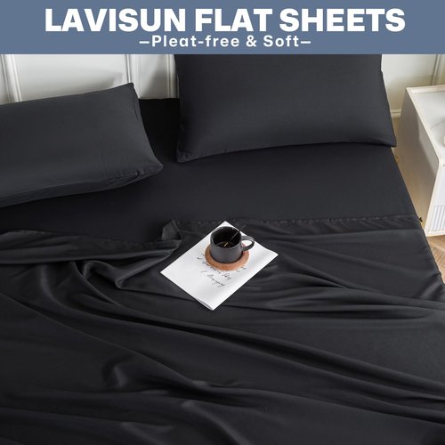 Lavisun Flat Sheets only,6 Pack Bulk Top Sheets for Massage Table, Home, Dorm Bed Sheet & Curtain,Soft & Breathable Bed Sheets (California King, Black)