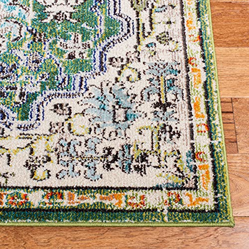 SAFAVIEH Madison Collection Runner Rug - 2'2" x 6', Green & Turquoise, Boho Chic Medallion Distressed Design, Non-Shedding & Easy Care, Ideal for High Traffic Areas in Living Room, Bedroom (MAD447Y)