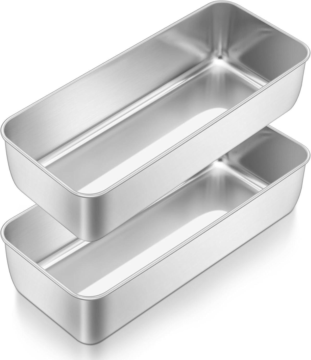 TeamFar Stainless Steel Loaf Pan - 12 x 5 Inch Baking Pans for Bread, Meatloaf & Cakes | 2 Pack, Non-Toxic & Dishwasher Safe