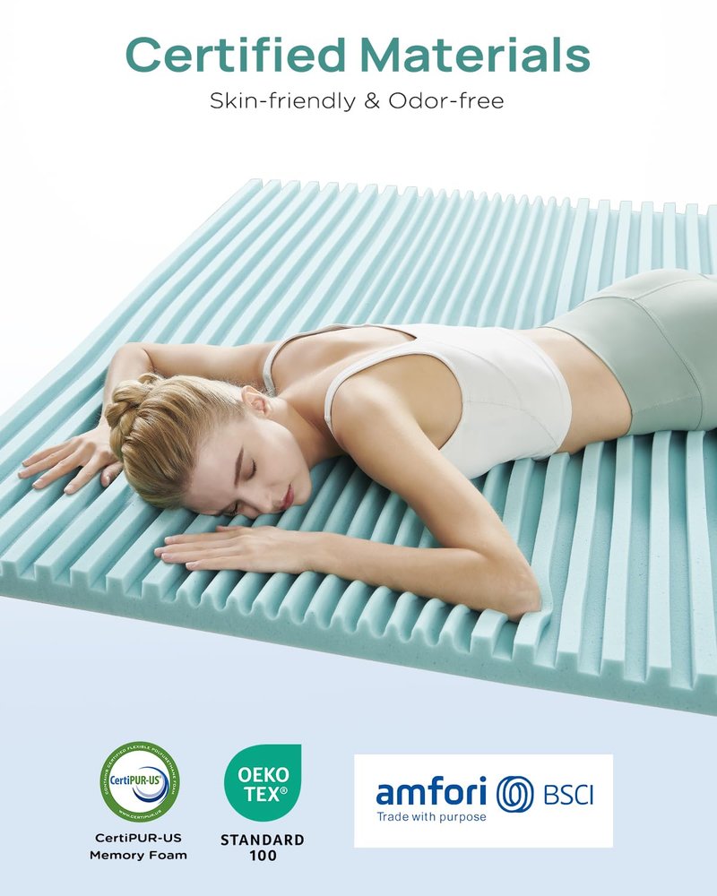 Releep 2 Inch Cooling Gel Memory Foam Mattress Topper King Size, 5-Zone Back Pain Relief Bed Topper, Orthopedic Pressure Relief Mattress Pad, Wave and Cube Ventilated Design, CertiPUR-US Certified