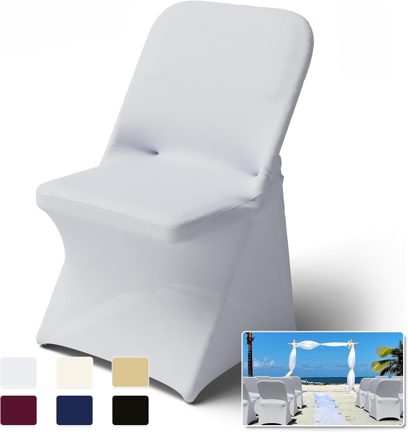 Trlyc Spandex Chair Covers - 100 Pcs Universal Fitted Stretch Slipcovers for Weddings & Events | White
