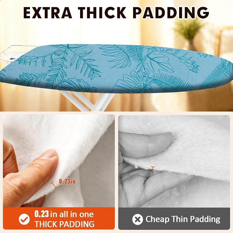 Extra Thick Ironing Board Cover and Pad 15x54 - Scorch Resistant with Clips
