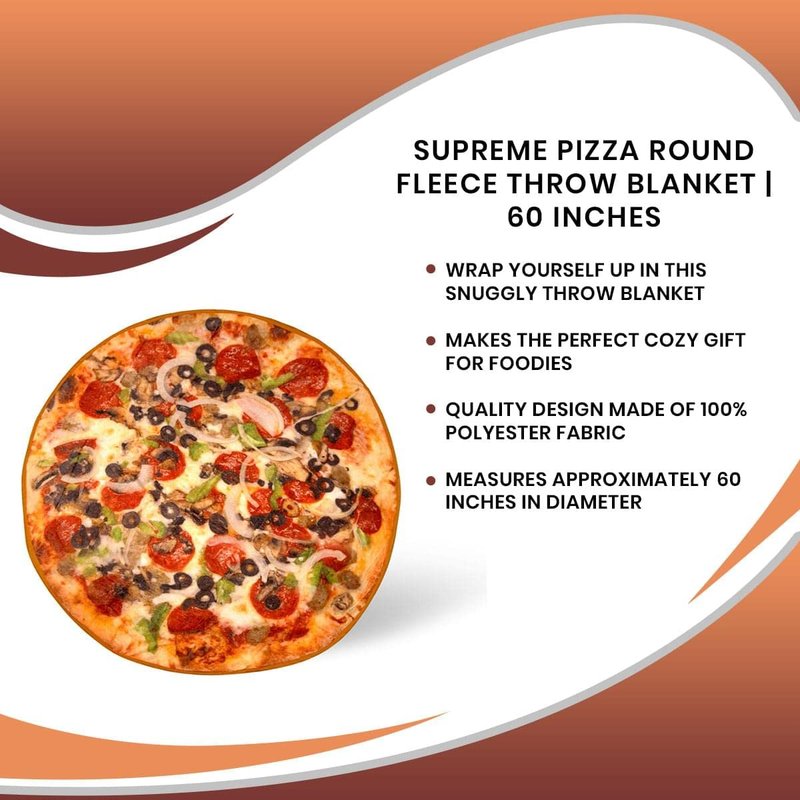 Supreme Pizza Round Fleece Throw Blanket, Realistic Food Wrap Blanket | Plush Soft Polyester Cover for Sofa and Bed, Cozy Home Decor Room Essentials | Funny Novelty Gifts for Teens, Kids | 60 Inches