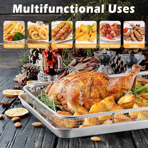 Stainless Steel Air Fryer Basket and Tray Set, 2-Piece Oven Rack