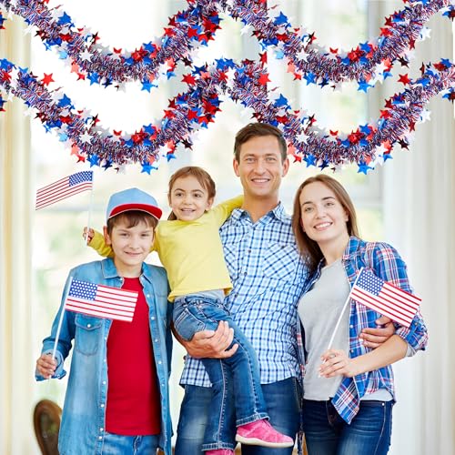 60ft Patriotic 4th of July Tinsel Garland - Red White Blue Star Decor