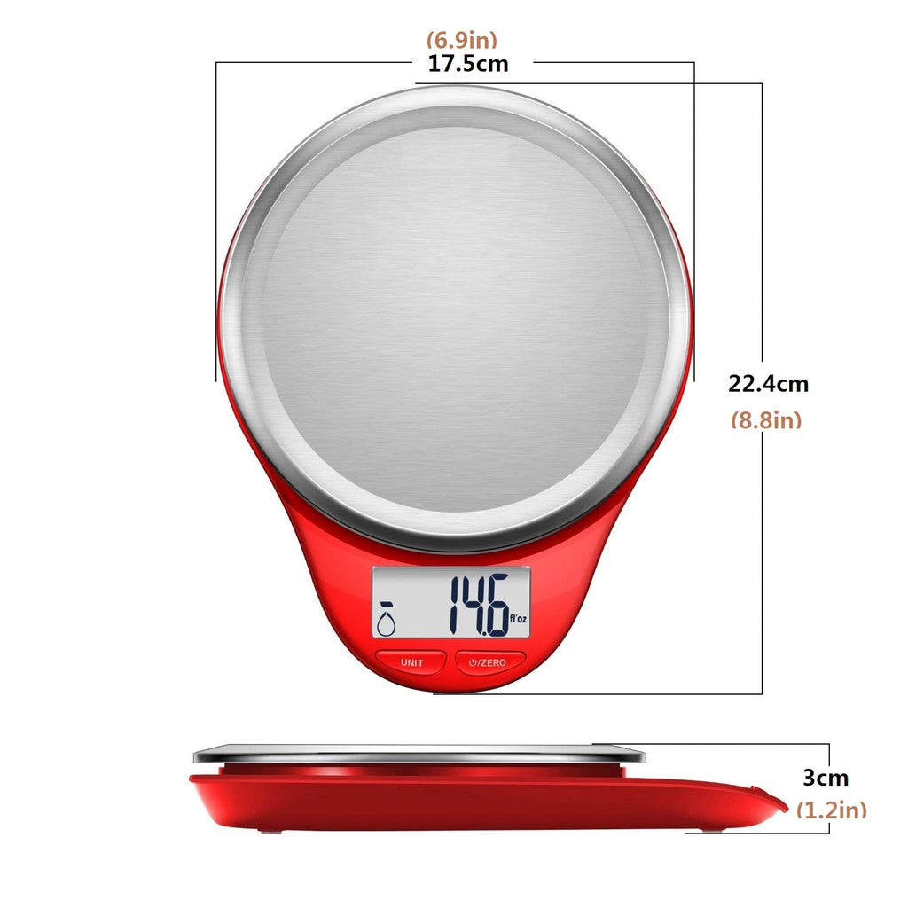 NUTRI FIT Digital Kitchen Scale - Large Stainless Steel Platform for Accurate Baking & Cooking | 1g Tare Function, Red