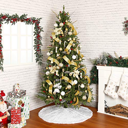 White Faux Fur Christmas Tree Skirt - 36 Inch Soft Plush Xmas Tree Mat
