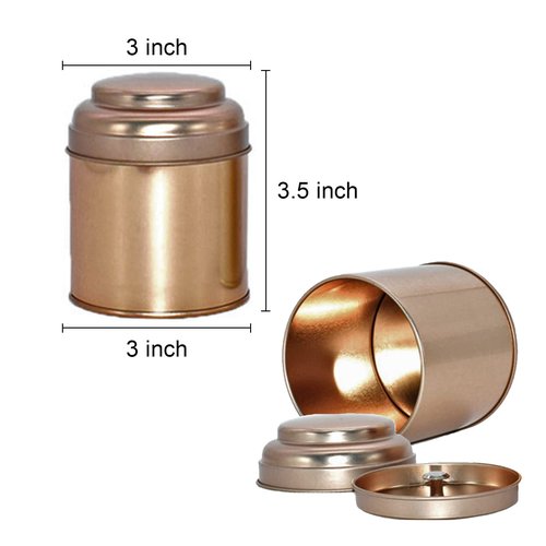 Merkaunis 6 Pack Tea Tin Canister with Airtight Double Lids for Loose Tea, Mini Tea Storage Containers Round Tin Canister for Storage Teas Bags Coffee Sugar，8 Fluid Oz, Rose Gold