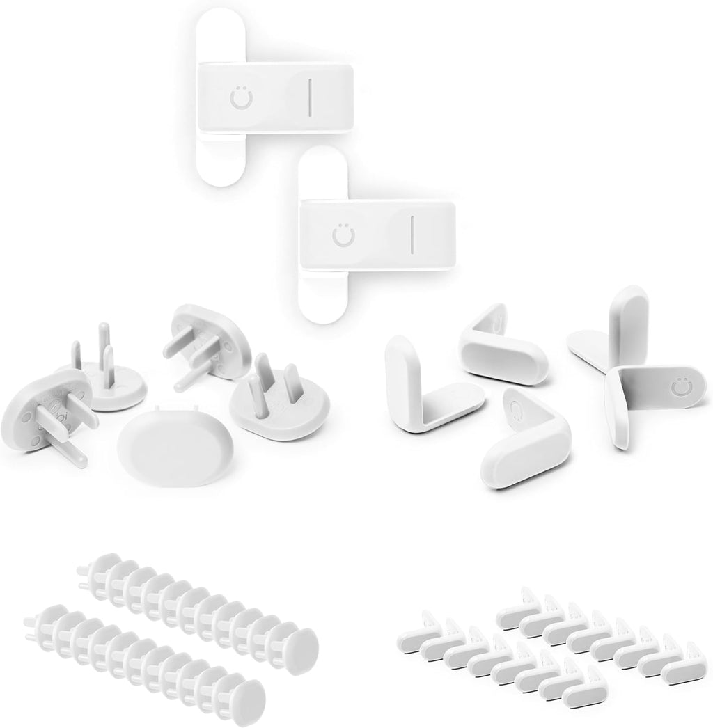 Ubbi Safety Bundle - Baby Proofing Set with 36 Outlet Covers, 16 Corner Protectors & 2 Pinch Guards | White