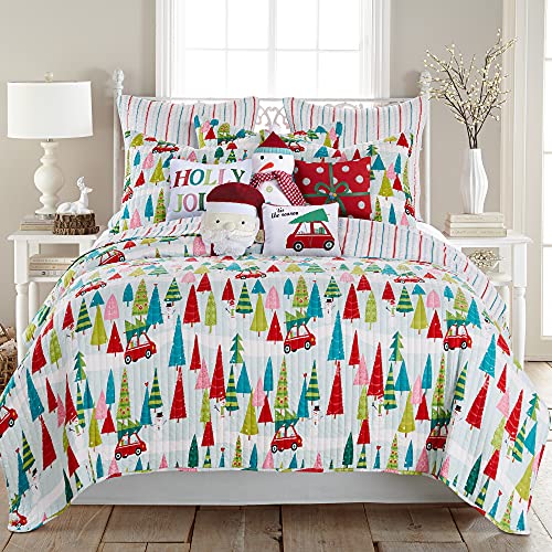 Levtex Home Merry & Bright Holly Jolly Quilt Full/Queen, 86x86in, Reversible Red/Green/Teal