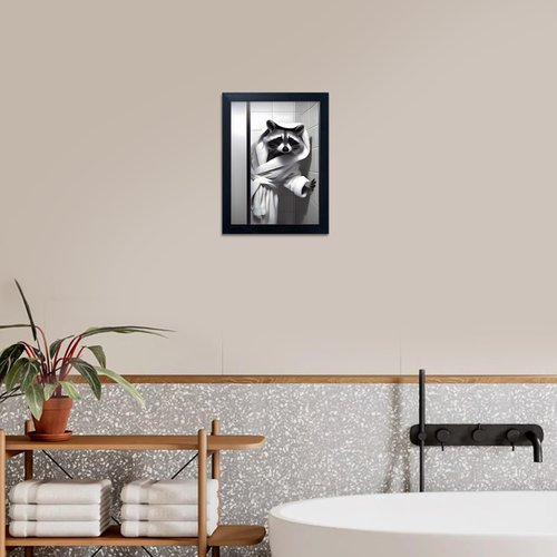 Farmhouse Bathroom Decor | Cute Raccoon Wall Art - Black and White Canvas Print for Fun Bathroom Accent