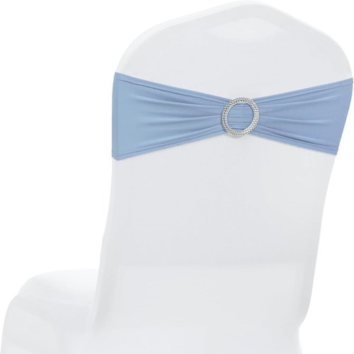 MDS Spandex Chair Sashes Bows - Universal Elastic Stretch Ties with Buckle Slider | Baby Blue, Pack of 200