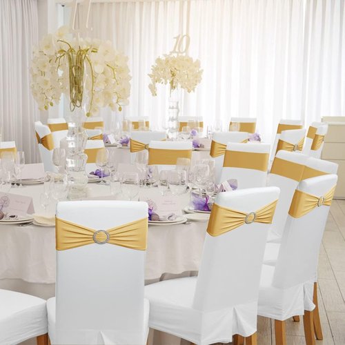 Babenest Spandex Chair Sashes - 50PCS Premium Stretch Covers with Buckle Slider | Gold for Weddings & Events