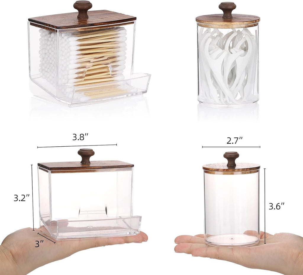 Tbestmax Qtips Holder - Clear Plastic Cotton Swab Dispenser Jar | 10oz Apothecary Organizer
