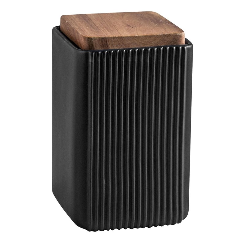 Ceramic Storage Jars Modern Elegant Polished Airtight Gorgeous Storage Canisters with Wooden Lid Small Food Stroage Jar for Kitchen Spice Tea Vanilla Sugar Coffee Beans (Black,Large size,17cm*10cm)