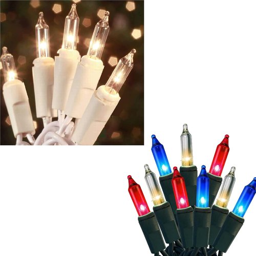 HISHINY Clear White Christmas Lights - 100 Count Indoor/Outdoor Holiday Decor | Red, White & Blue 4th of July