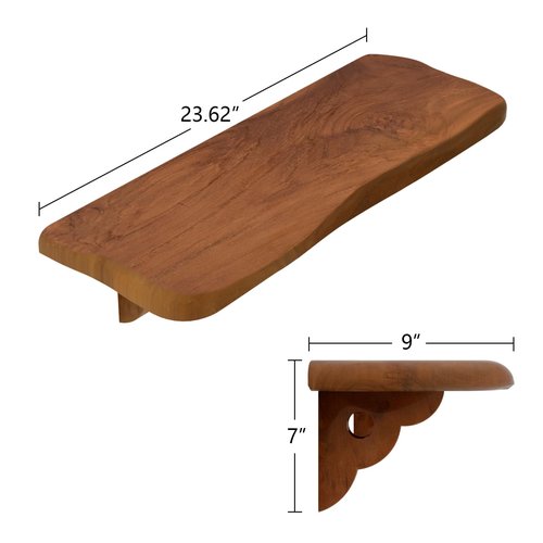 JOLLYMER 36" Live Edge Teak Wood Floating Shelf with Wood Bracket for Wall Decor – Rustic Wall Shelf for Living Room, Bedroom, Bathroom, Kitchen