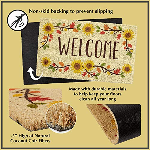 DII Floral Design Collection Natural Coir Doormat, 17x29, Blue Peonies