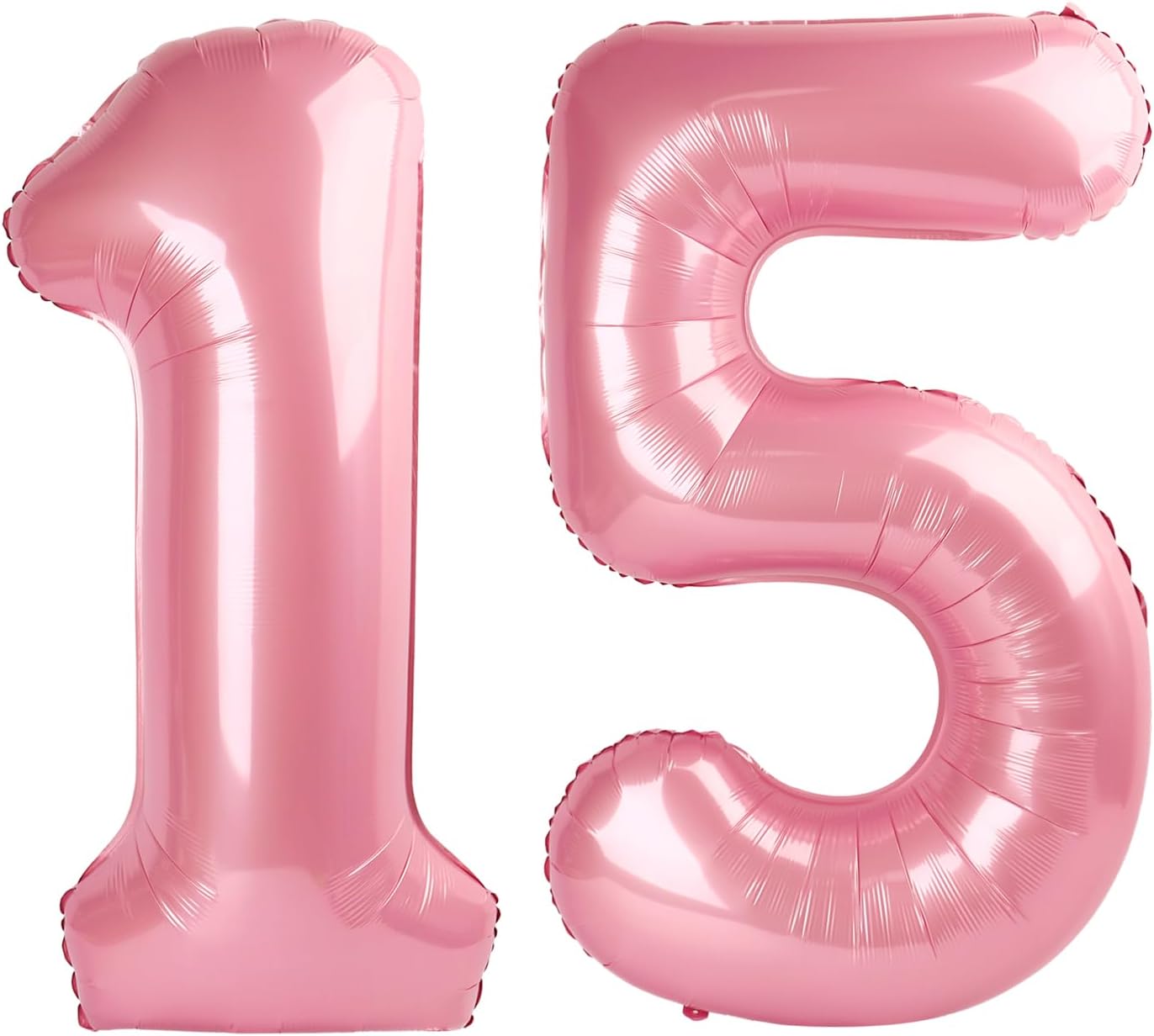 Pastel Pink 15th Birthday Balloons - 40 Inch Big Foil Number Decorations for Weddings & Anniversaries
