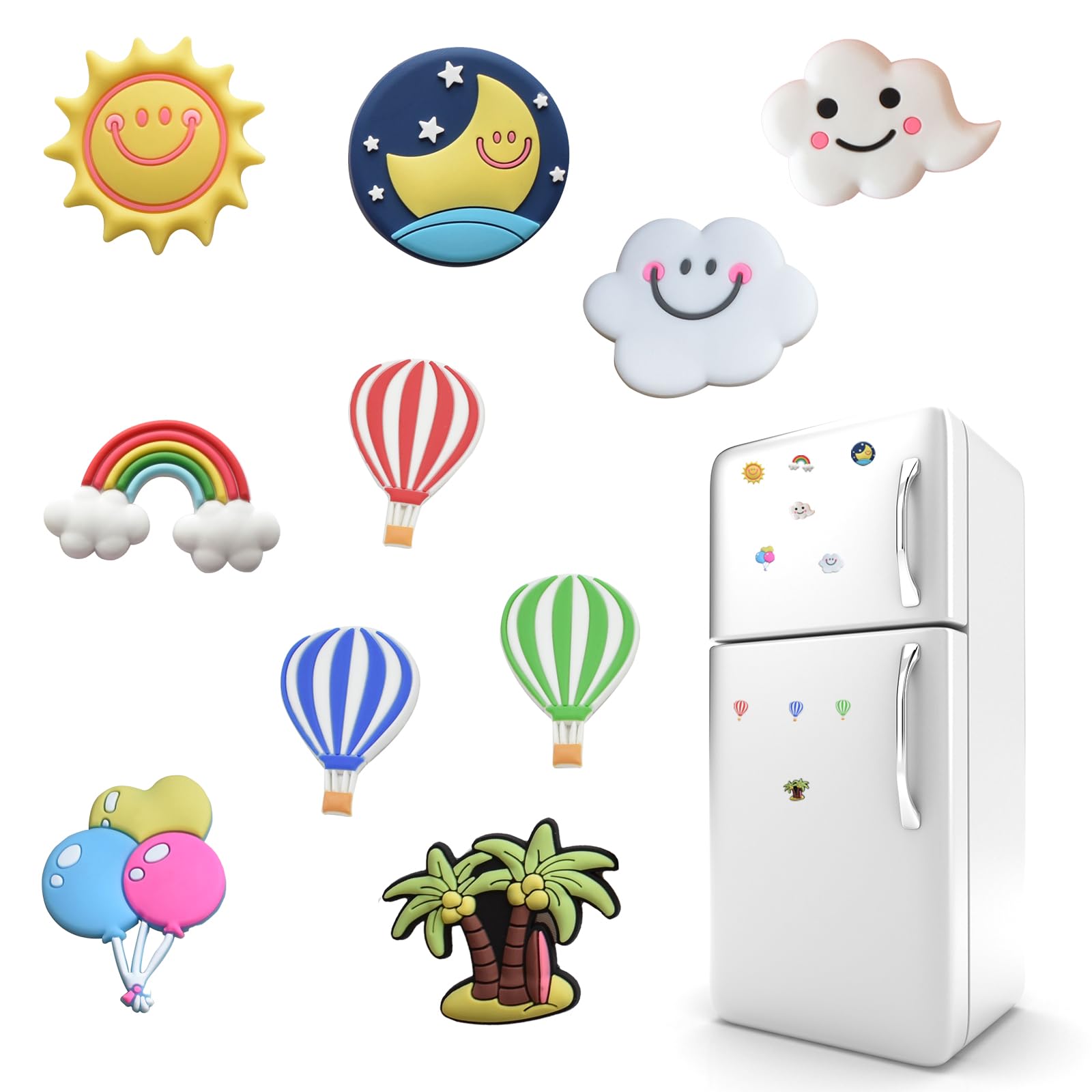 10 Pieces Sun and Clouds Fridge Magnets Balloon Refrigerator Magnets Moon Whiteboard Magnetic Stickers for Home Decoration (Balloon Fridge Magnets)