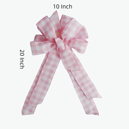 Meseey Large Pink Plaid Burlap Bow - 20 x 10 Inch Wreaths for Spring Decor & Gift Wrapping