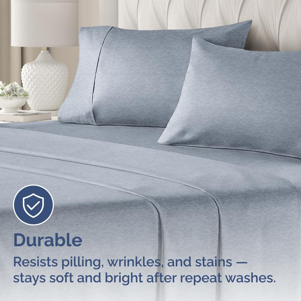 Skiennix Queen Pillow Cases Set of 4 - Ultra Soft Hotel Quality - Wrinkle Free & Fade Resistant - Heathered Blue
