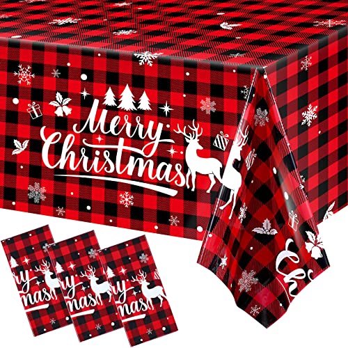 Irenare 3-Piece Red and Black Buffalo Plaid Christmas Tablecloth Set, 108x54 Inches