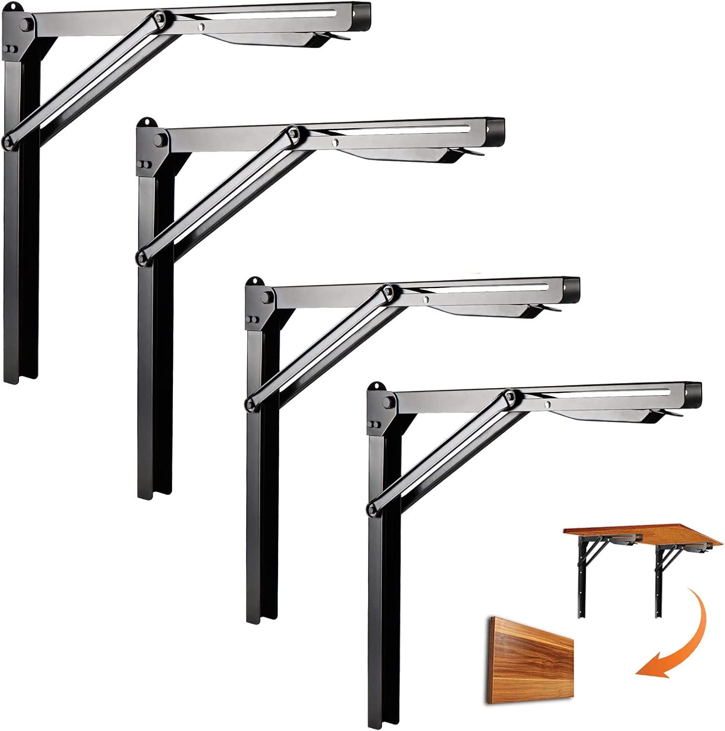 Ultrawall Heavy-Duty 24-Inch Black Folding Shelf Brackets - Adjustable Steel, Max Load 550lb