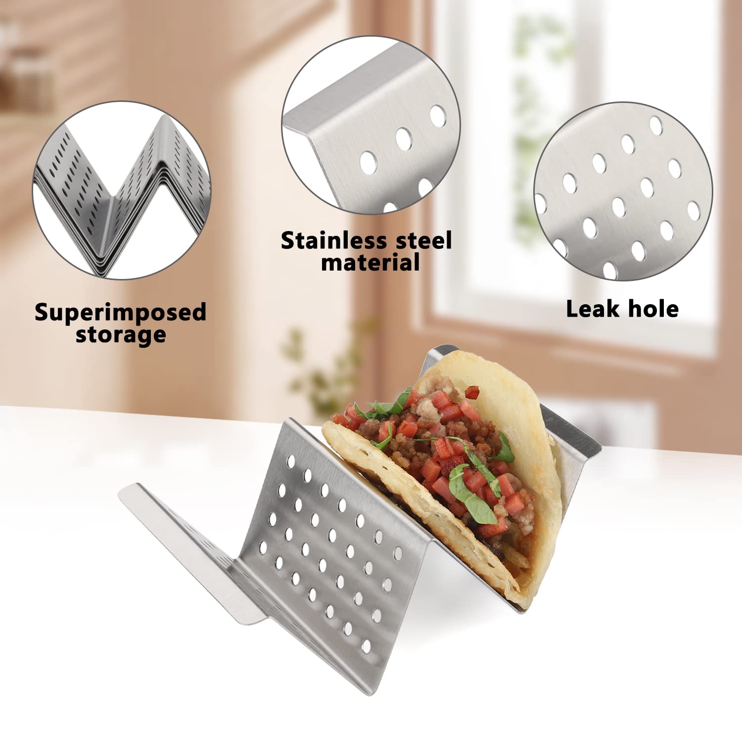 YellRin Stainless Steel Taco Holder Stands Set of 6 - Each Rack Holds 2 Soft & Hard Shell Tacos for Shell Holder, Tray, Oven, Grill