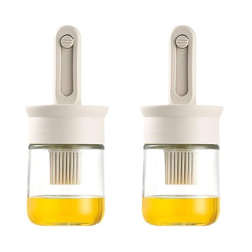 Oil Dispenser with Brush, Kitchen Cooking Oil Brush, 2 IN 1 Oil Dispenser Bottle with Silicone Basting Brush, for Cooking Vinegar Sauce BBQ Grill Frying(2 Pcs)