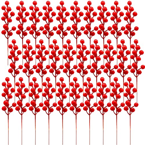 Tiaiidi Red Artificial Holly Berries Stems 30 Pcs - Christmas DIY Decorations