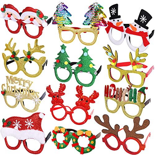 12-Piece Christmas Party Glasses Set for Kids Holiday Photo Booth Props