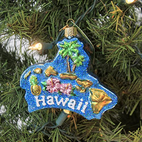 Hawaiian Islands Glass Blown Christmas Ornament, Hand-Painted Tropical Decor