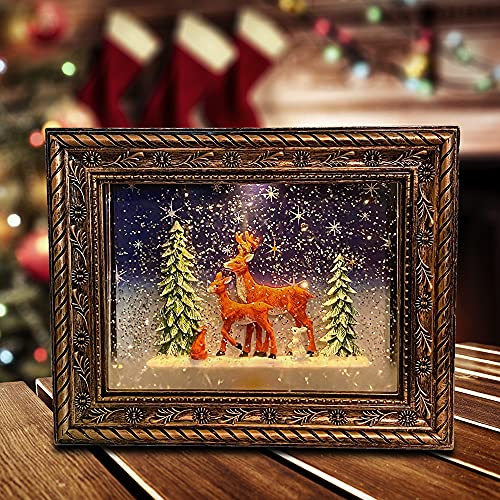 San Francisco Music Box Reindeer in the Woods Frame with Lights & Music