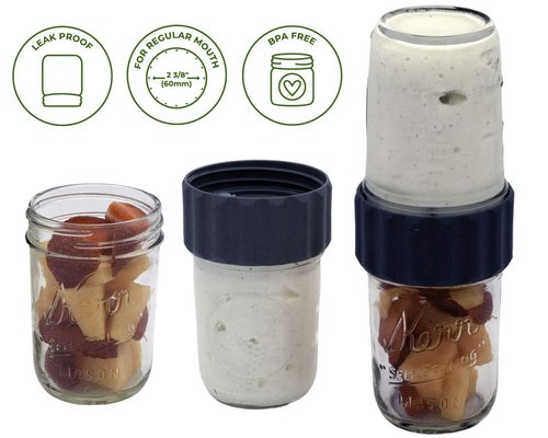 2-in-1 Lid for Connecting Two Regular Mouth Jars by Mason Jar Lifestyle (2 Pack)