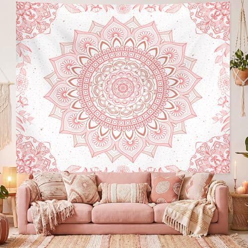 Pink Boho Mandala Wall Tapestry - Aesthetic Floral Decor for Bedroom & Dorm