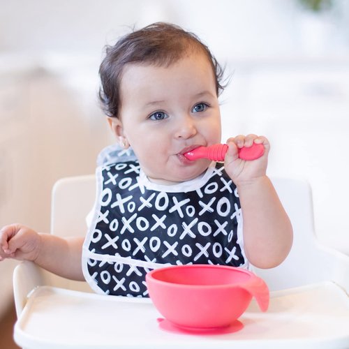 Bumkins Baby Utensil Set - Soft Silicone Trainer Spoons for Self-Feeding | 3-Pack in Red & Yellow