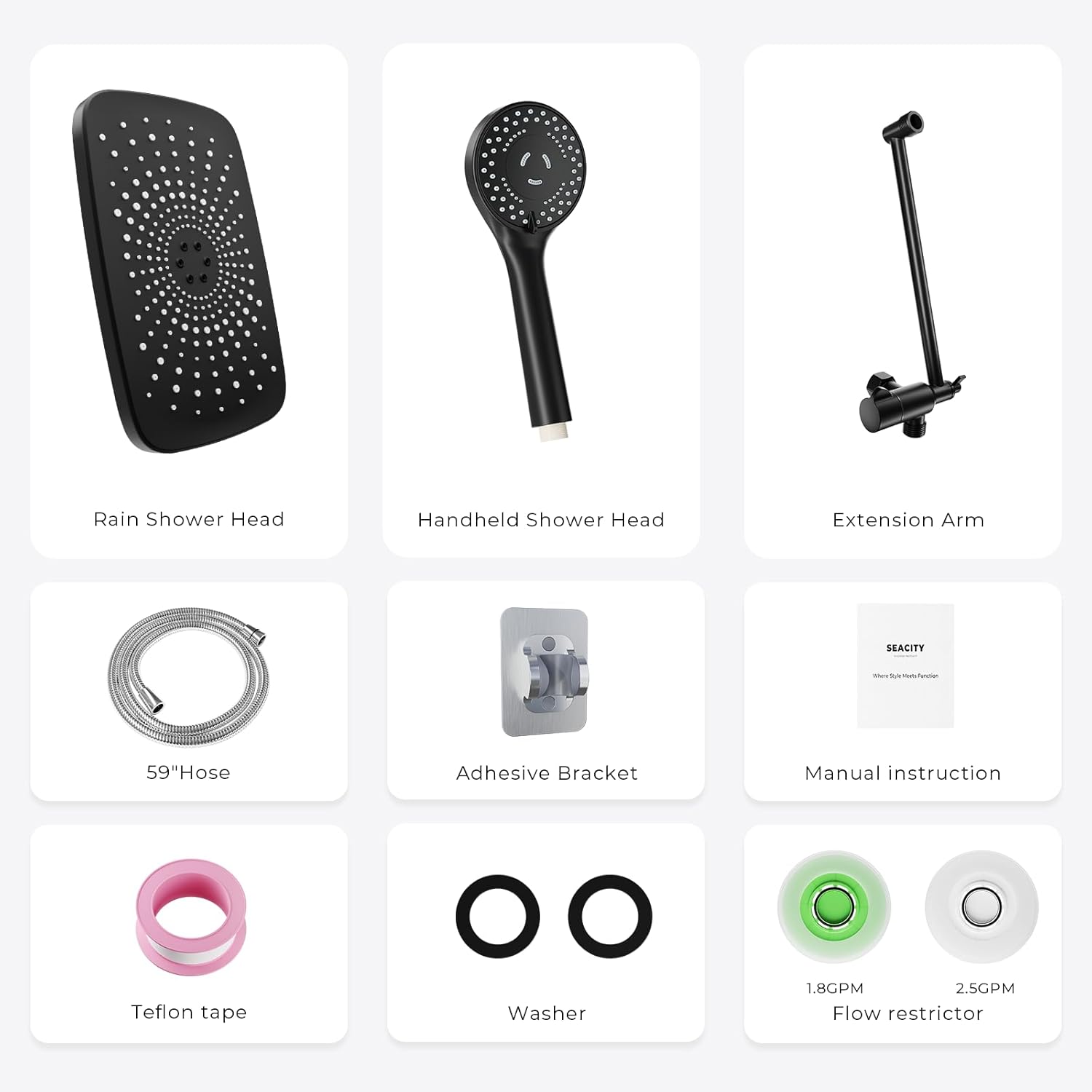 Skiennix Wide Rain Shower Head - 5 Modes Handheld Showerhead Combo with High Pressure | Adjustable Black Design