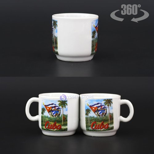 Generic Cuban Expresso Cup Set 6 cups 6 saucers Cuban landscape Total 12 Pieces, Small, White