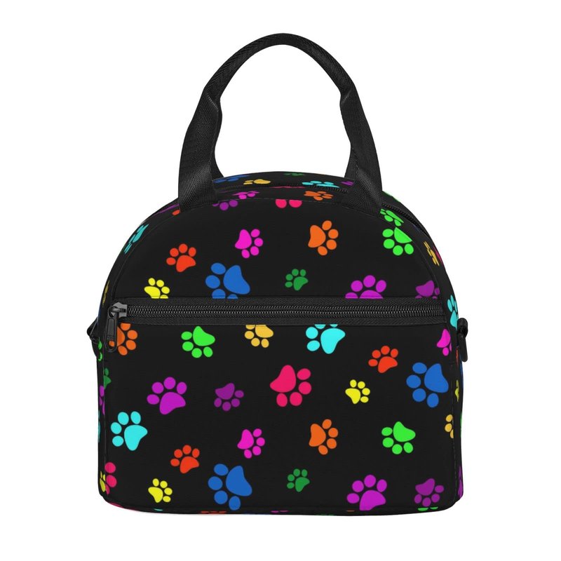Colorful Dog Animal Paws Lunch Bag Reusable Insulated Lunch Tote Bag Lunchbox Container With Adjustable Shoulder Strap For Office Work School Picnic Travel