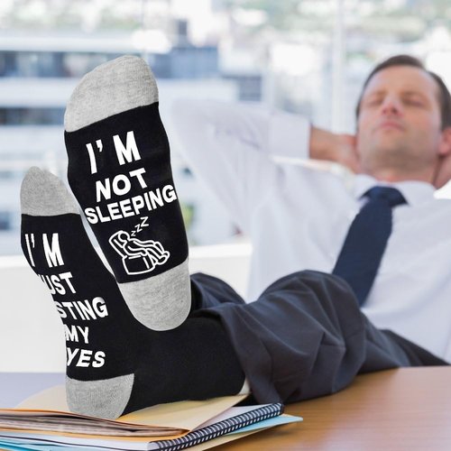 Dealswin Funny Socks for Dad - Perfect Birthday or Father's Day Gift | "I'm Not Sleeping, Just Resting My Eyes" Design