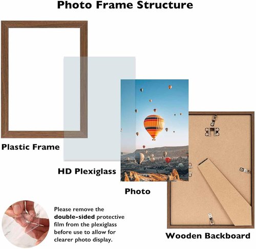 JCJMY 9x12 Picture Frame - Brown Wall Hanging Frame with Shatter-Resistant Plexiglass | Horizontal or Vertical Display